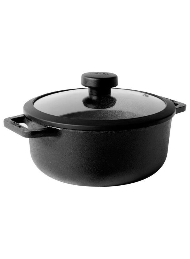 Meyer Pre-Seasoned Cast Iron Dutch Oven | Biryani Pot | Cast Iron Casserole with Heavy Bottom |Cooking Pot with Lid| Biryani Pot Induction Bottom| Stew Pot| Cast Iron Cookware 20cm/ 2.8 Litre Black