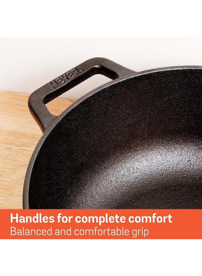 Meyer Pre-Seasoned Cast Iron Dutch Oven | Biryani Pot | Cast Iron Casserole with Heavy Bottom |Cooking Pot with Lid| Biryani Pot Induction Bottom| Stew Pot| Cast Iron Cookware 20cm/ 2.8 Litre Black