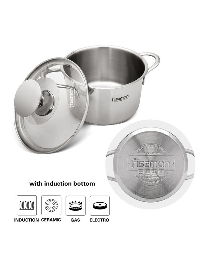 Stainless Steel Saucepot with Glass Lid Silver 12x7.5cm