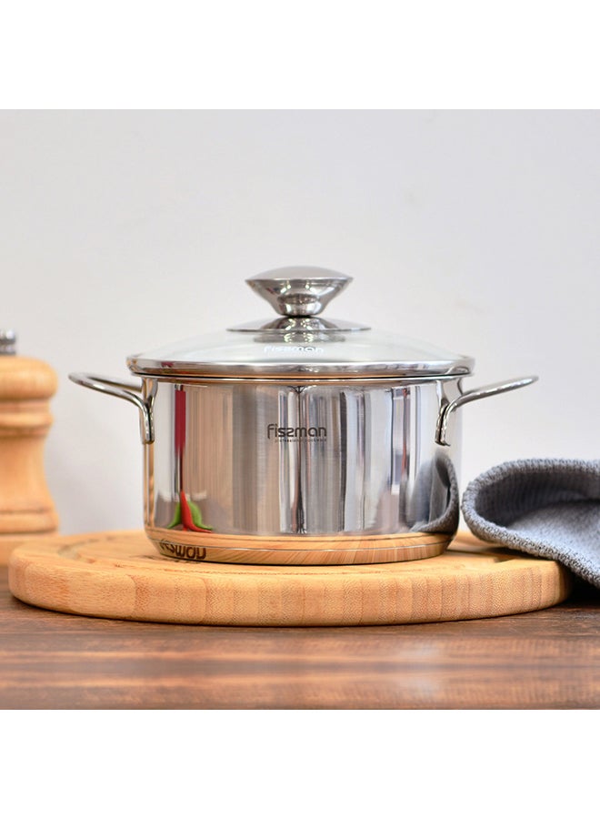 Stainless Steel Saucepot with Glass Lid Silver 12x7.5cm