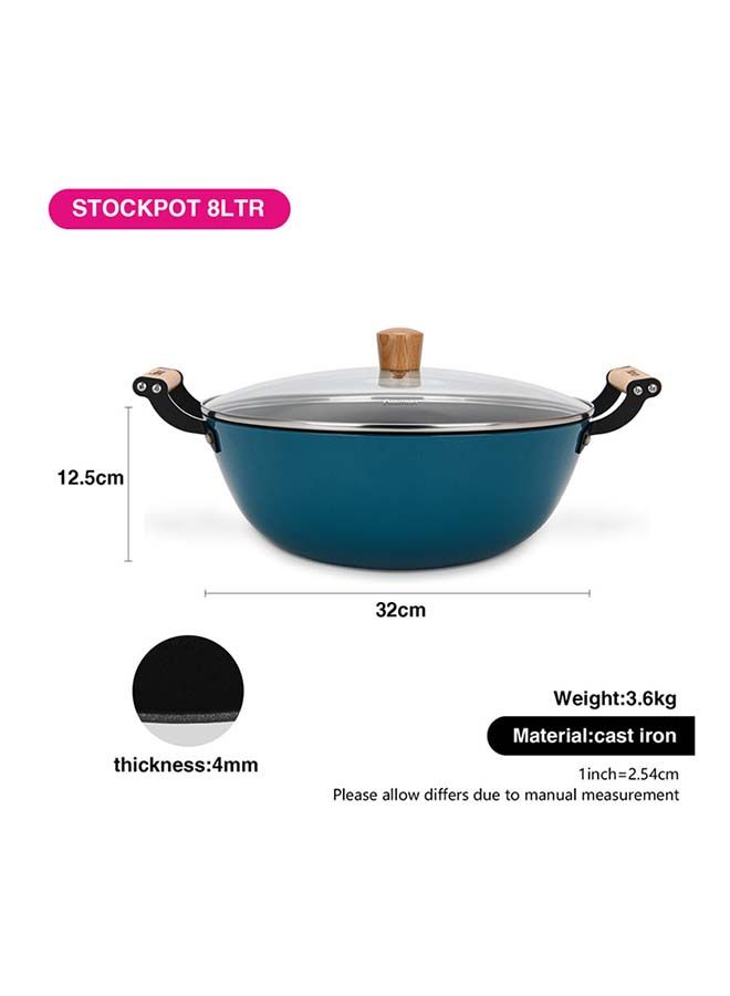 Seagreen Series Enamelled Lightweight Non-stick Coating Stockpot With Glass And Induction Bottom 8ltr