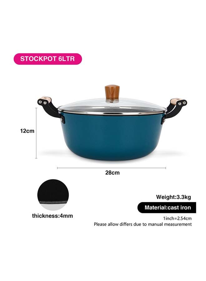 Enamelled Lightweight Non-stick Coating Stockpot With Glass 6ltr