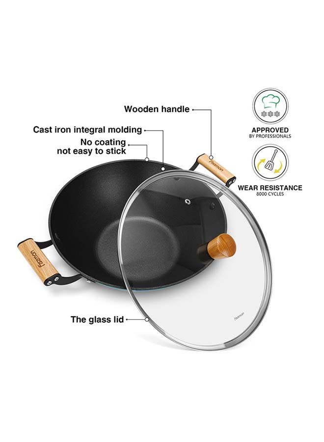 Enamelled Lightweight Non-stick Coating Wok With Glass Lid 5ltr