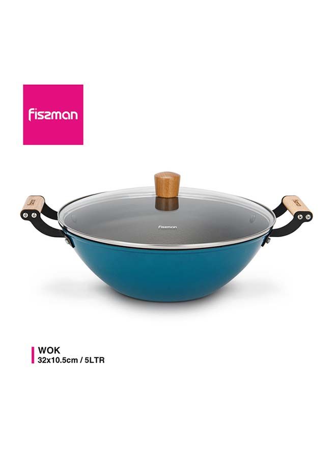 Enamelled Lightweight Non-stick Coating Wok With Glass Lid 5ltr