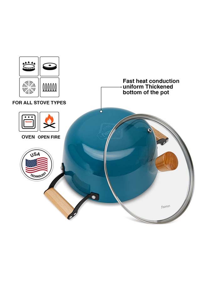 Seagreen Series Enamelled Lightweight Cast Iron Non-stick Coated Stockpot With Glass Lid 24x11cm/4ltr