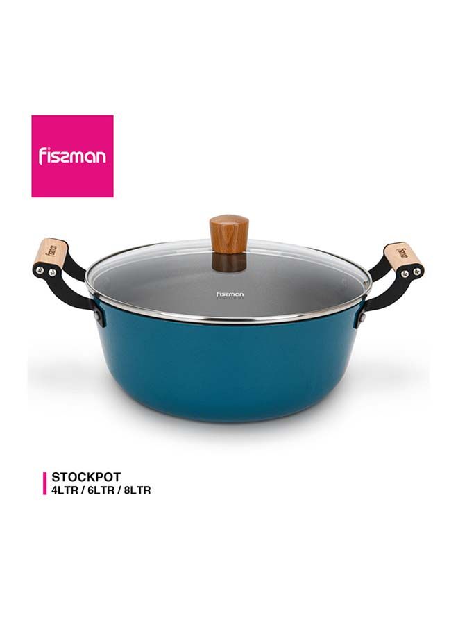Seagreen Series Enamelled Lightweight Cast Iron Non-stick Coated Stockpot With Glass Lid 24x11cm/4ltr