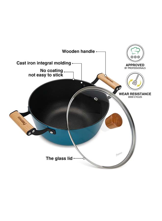 Seagreen Series Enamelled Lightweight Cast Iron Non-stick Coated Stockpot With Glass Lid 24x11cm/4ltr
