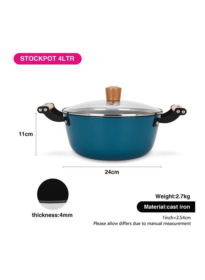Seagreen Series Enamelled Lightweight Cast Iron Non-stick Coated Stockpot With Glass Lid 24x11cm/4ltr