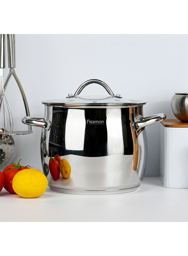 Stockpot With Glass Lid 18/10 (INOX304) Stainless Steel With Induction Bottom Silver 22x18.7cm/7.7Liters