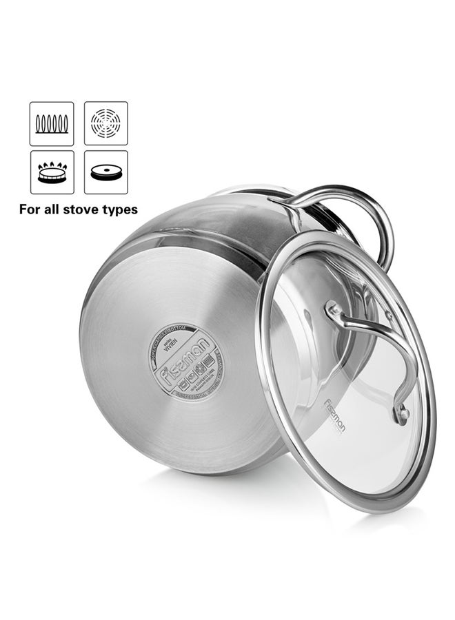 Stockpot With Glass Lid 18/10 (INOX304) Stainless Steel With Induction Bottom Silver 22x18.7cm/7.7Liters