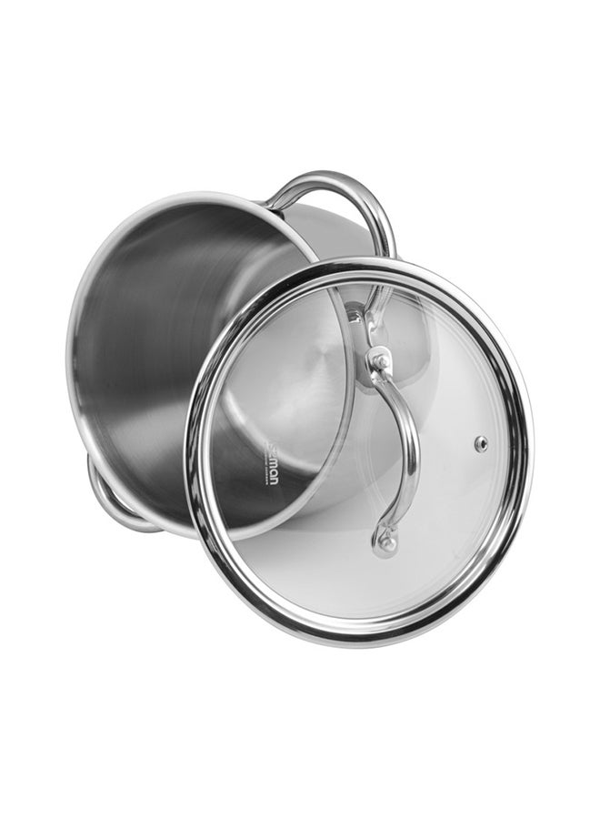 Stockpot With Glass Lid 18/10 (INOX304) Stainless Steel With Induction Bottom Silver 22x18.7cm/7.7Liters