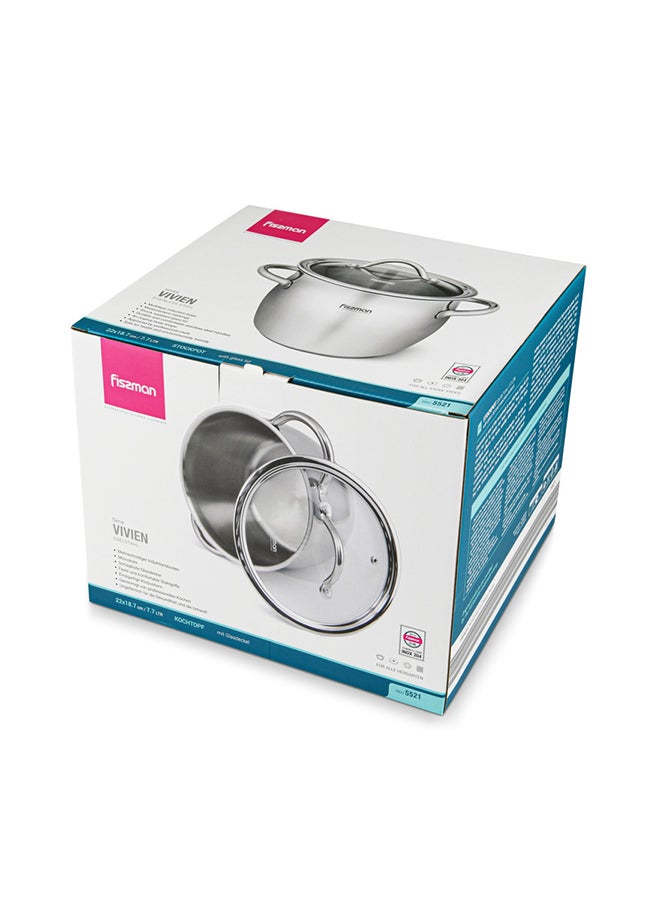 Stockpot With Glass Lid 18/10 (INOX304) Stainless Steel With Induction Bottom Silver 22x18.7cm/7.7Liters