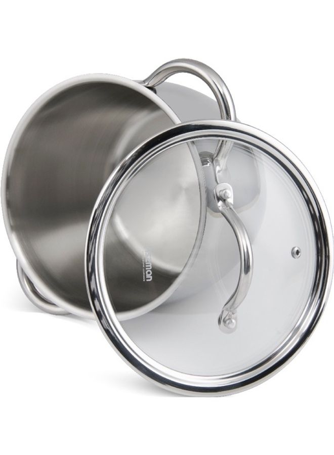 Stainless Steel Stockpot With Glass Lid 5.7L Silver 20x16.8cm