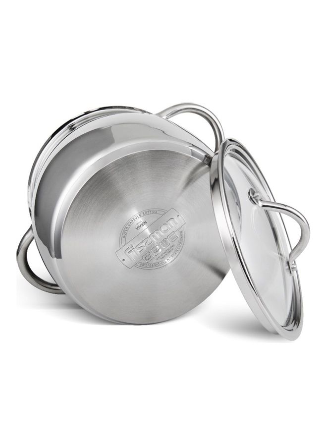 Stainless Steel Stockpot With Glass Lid 5.7L Silver 20x16.8cm