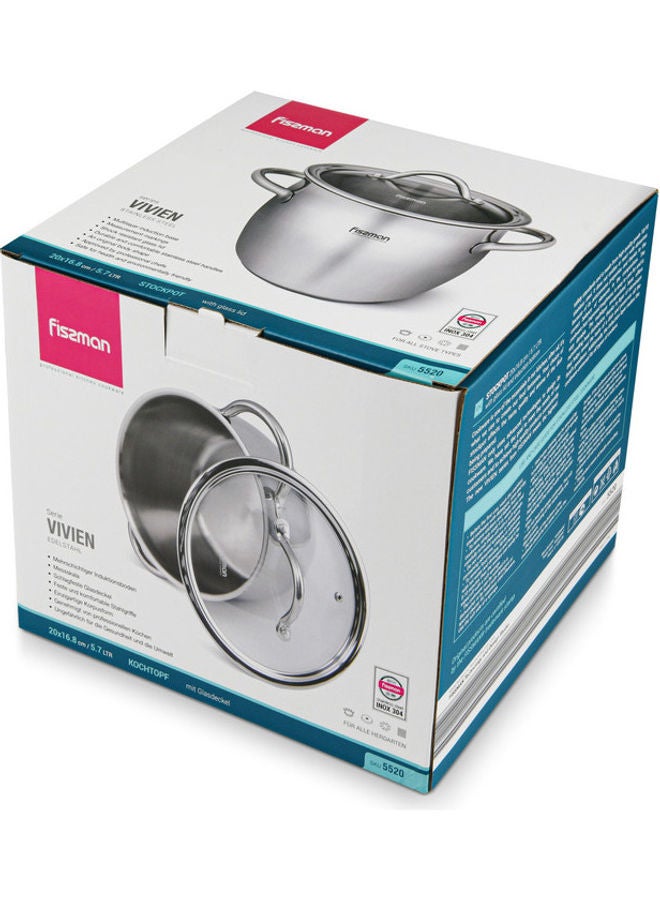Stainless Steel Stockpot With Glass Lid 5.7L Silver 20x16.8cm