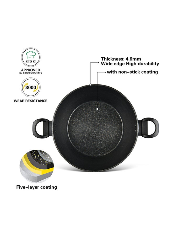 7.35 Liter Stockpot Magna Series Aluminum TouchStone Coating With Induction Bottom And Glass Lid For All Types Of Stoves Black 28x14cm