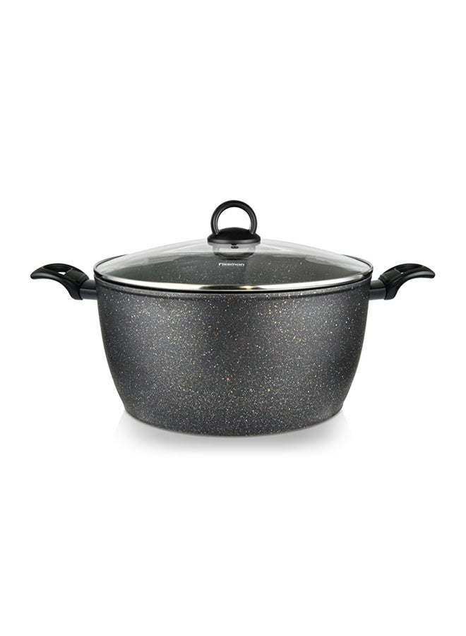 7.35 Liter Stockpot Magna Series Aluminum TouchStone Coating With Induction Bottom And Glass Lid For All Types Of Stoves Black 28x14cm