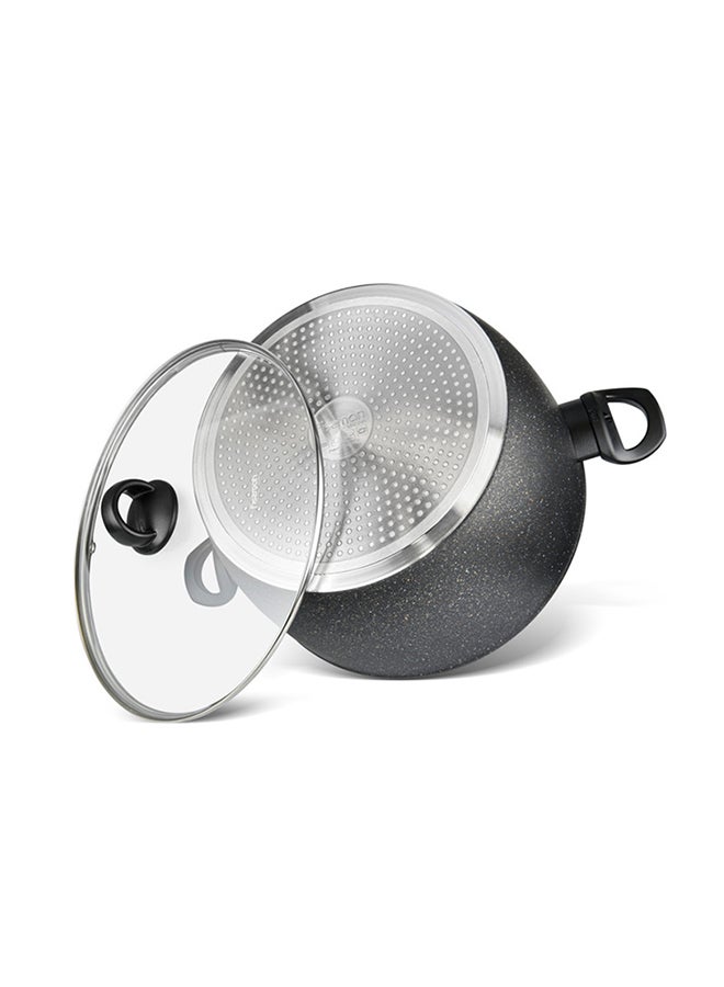7.35 Liter Stockpot Magna Series Aluminum TouchStone Coating With Induction Bottom And Glass Lid For All Types Of Stoves Black 28x14cm