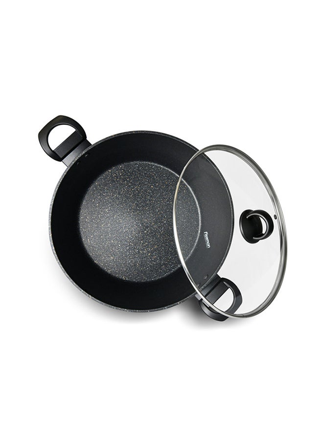 7.35 Liter Stockpot Magna Series Aluminum TouchStone Coating With Induction Bottom And Glass Lid For All Types Of Stoves Black 28x14cm