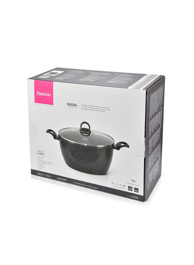 7.35 Liter Stockpot Magna Series Aluminum TouchStone Coating With Induction Bottom And Glass Lid For All Types Of Stoves Black 28x14cm