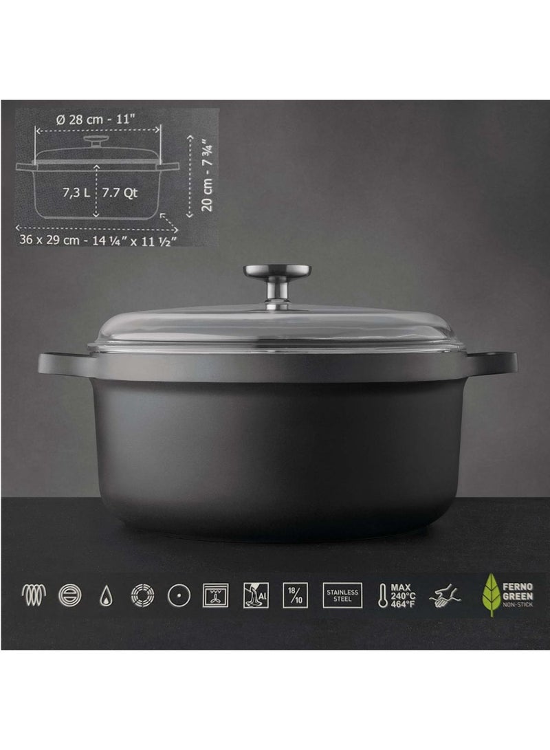 Berghoff Gem Aluminium StockPot With Lid Suitable for all hobs, including induction Black/Clear 28centimeter 7.3 ltr