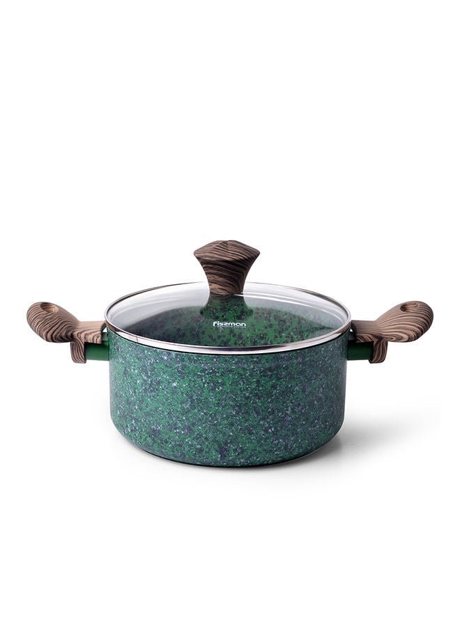 Stockpot Malachite 24x10.9cm/4.7 Ltr With Glass Lid With Induction Bottom (Aluminium With Non-Stick Coating)