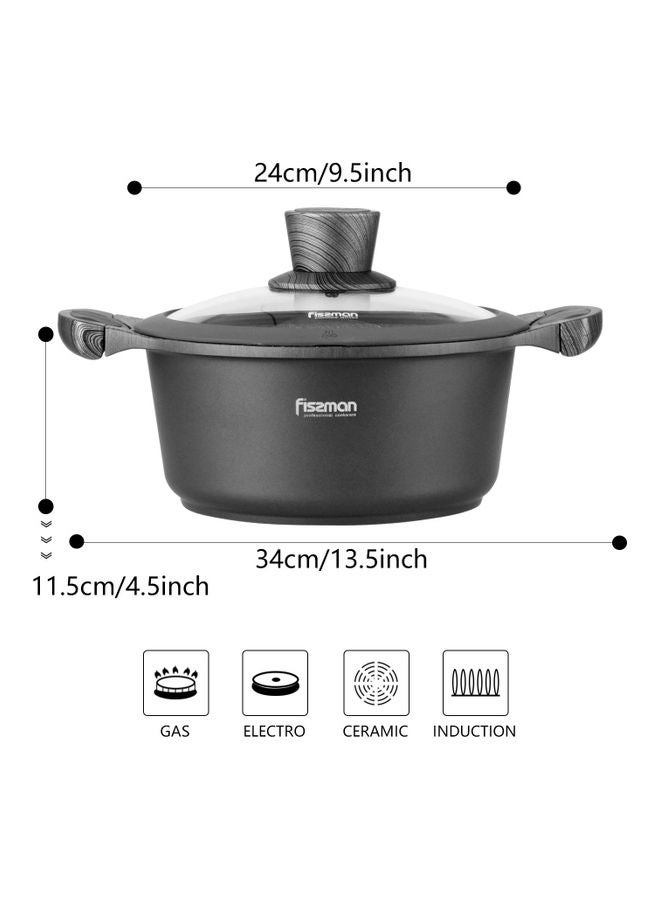 Aluminium With Non-Stick Coating Stock Pot With Glass Lid And Induction Bottom 2.4L Black 20x9.5cm