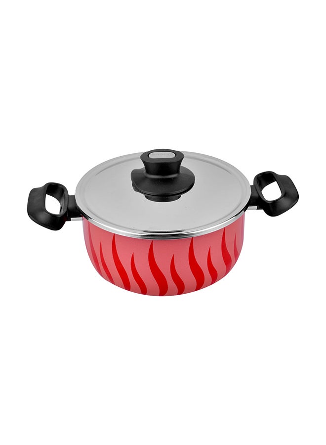 Tempo flame Printed Non-stick Cooking Pot With Lid Red 20 x 20cm