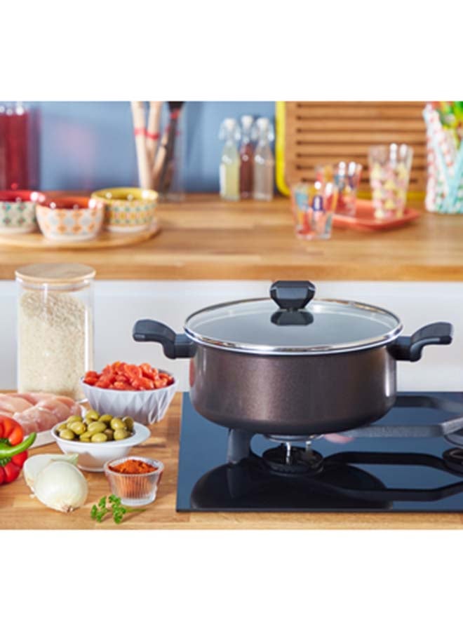 Aluminium Non Stick G6 Easy Cook N Clean Stewpot With Glass Lid Black 24cm