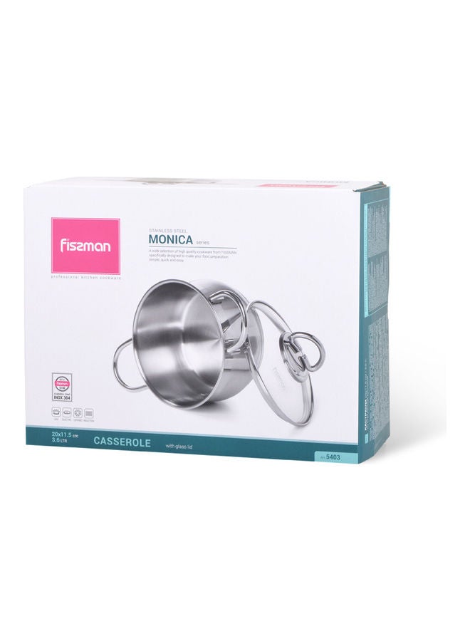 Stainless Steel Stockpot With Glass Lid Silver 11.5 x 20cm