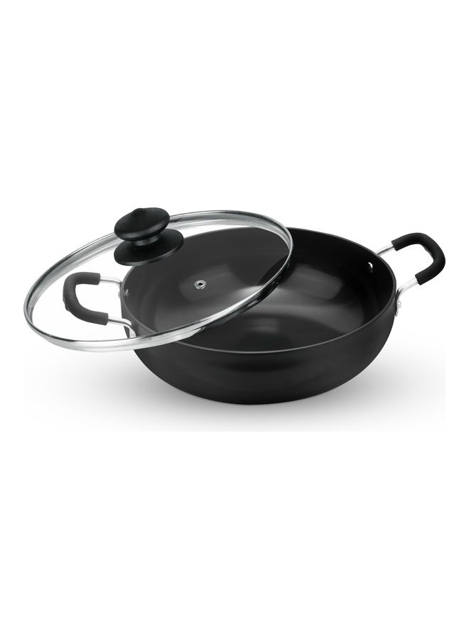 Hard Anodized Deep Kadai Tempered Glass Lid With Steel Frame 28X9.5Cm Aluminium Metal Utensils Safe  Multicolor Made In India Black 28X9.5Cmcm