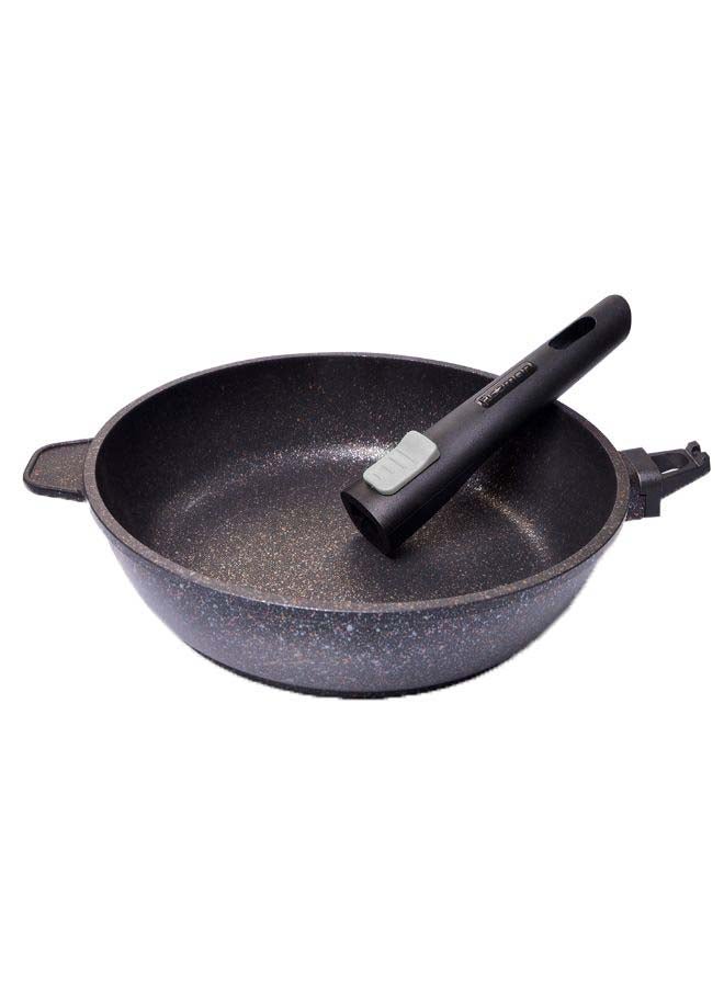 Deep Frying Pan With Detachable Handle Rebusto Series Platinum Coated Non Stick Platinum 28x7.4cm