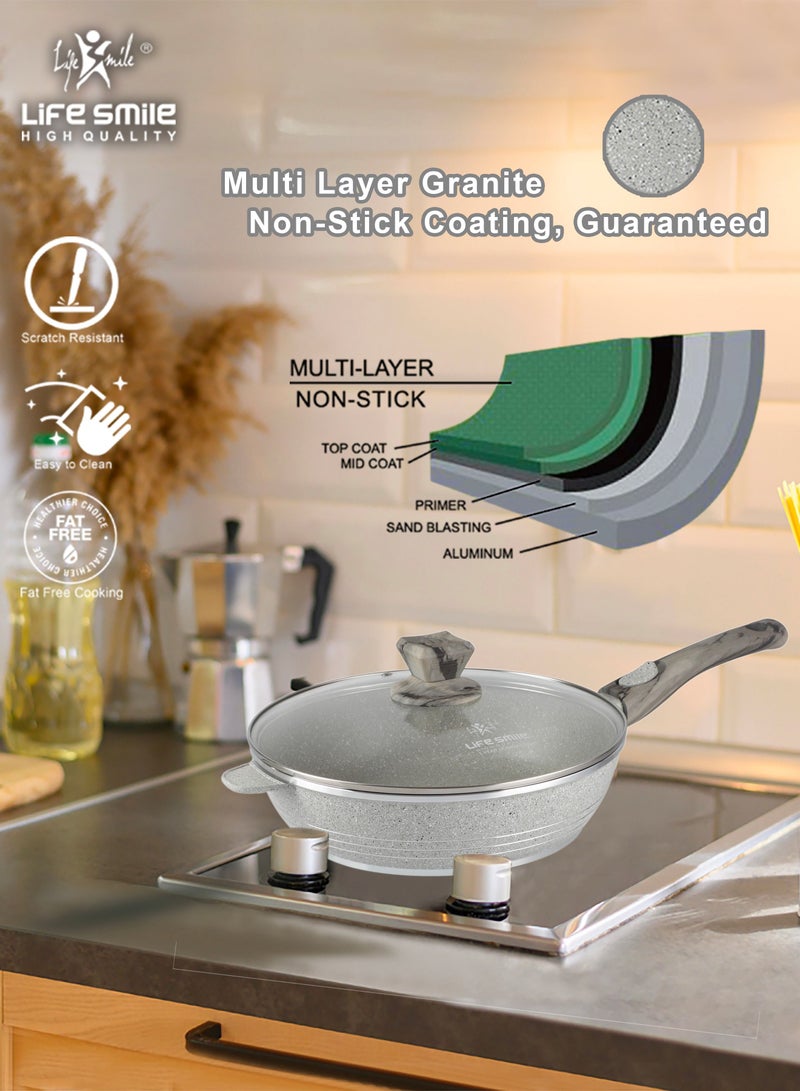 Deep Frying Pan With Lid - Multi Layer Granite Coating Non Stick Saute Pan Stay Cool Handle With Hanging Loop Oven Safe Light Green Detachable Handle 24 Cm 2.4 Liters