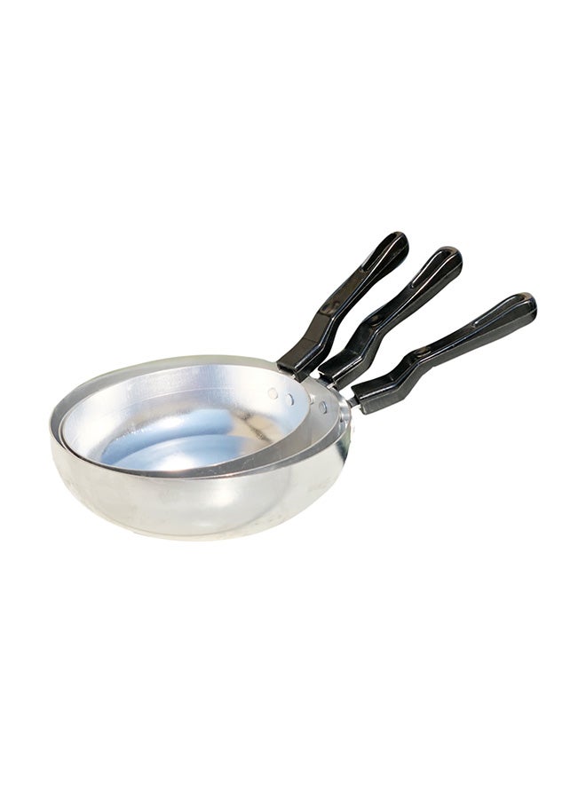 3-Pieces Aluminium Light Weight Flat Bottom Fry Pan Set silver 22.5cm