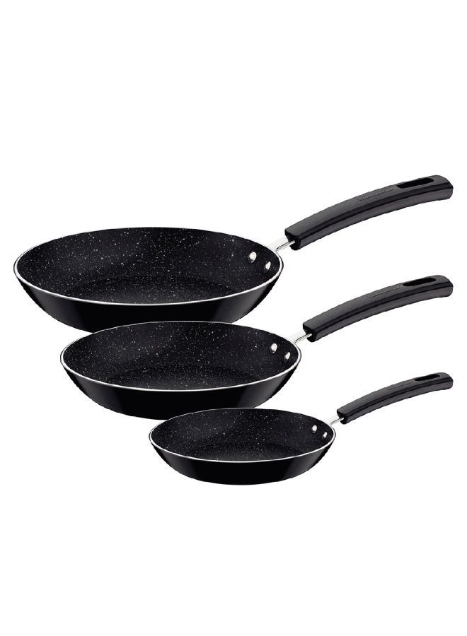 Tramontina 3Pcs Frying Pans Set 20, 24, 26Cm With Starflon Max Nonstick Coating Inside And Decorative Exterior Silicone Finish, Black