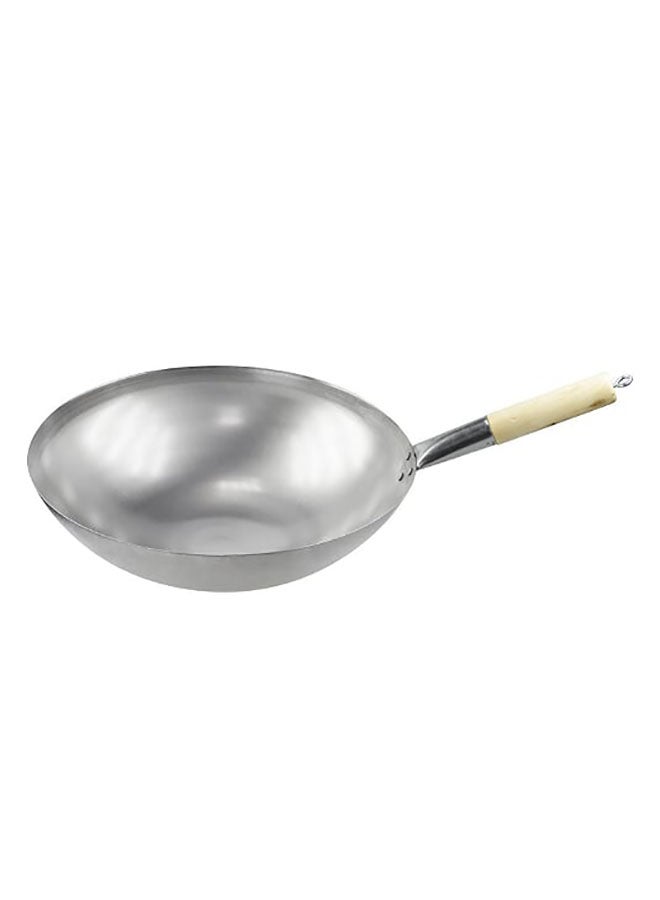 Chinese Wok Wooden Handle Pan Silver 40cm