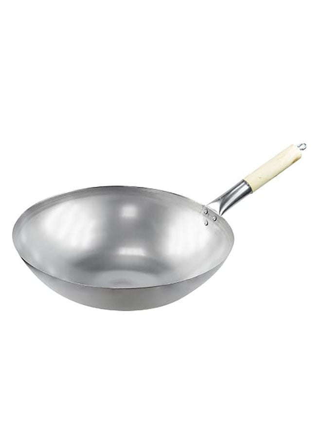 Chinese Wok Wooden Handle Pan Silver 40cm