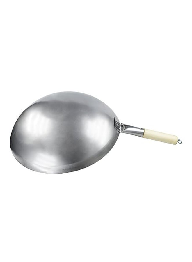 Chinese Wok Wooden Handle Pan Silver 40cm