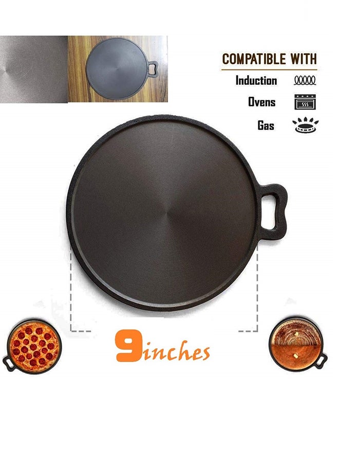Pre-Seasoned Cast Iron Dosa Tawa Griddle Black 9inch