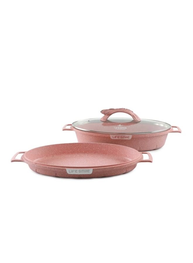 Double Fish Frying Pan With lid , Granite Coating Non Stick Oval Frying pan - Fish Pan