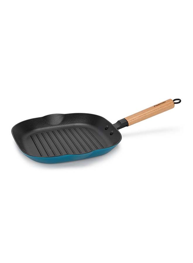 Square Grill Pan Cast Iron With Helper Handle Seasoned For Non-Stick Surface Cookware Range  Chef Grill Safe, Kitchen Skillet, For Home or Restaurant with Easy Grease Drain Spout, Great Grilling 24cm