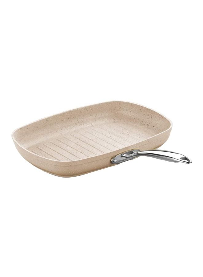 Granite Rectangular Grill Frying Pan Beige/Silver 35x25cm