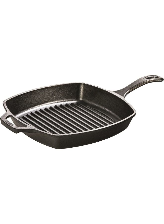 Lodge L8SGP3 10.5 Inch Square Cast Iron Grill Pan with Helper Handle, Black