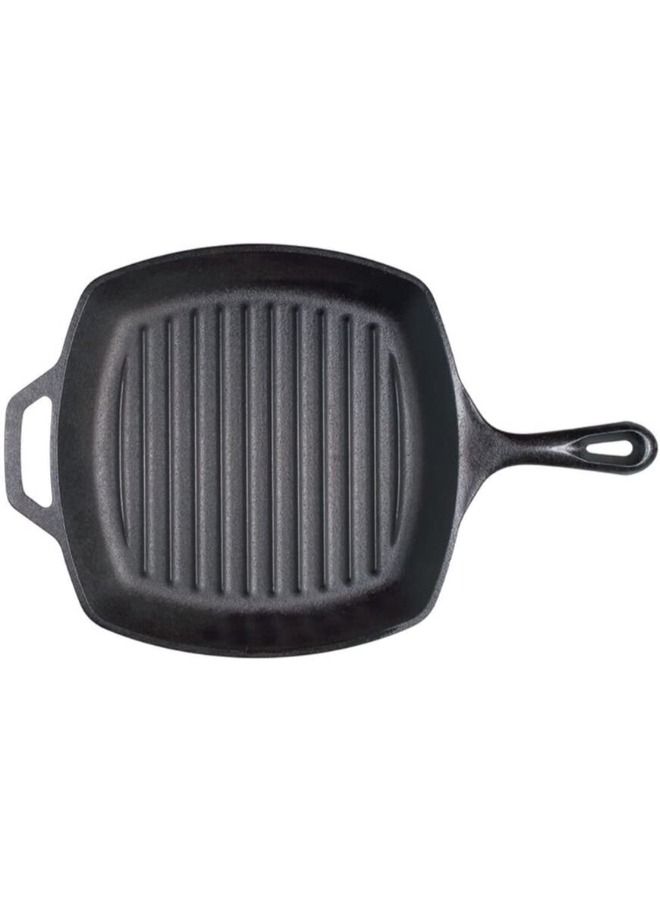 Lodge Pre-Seasoned Cast Iron Grill Pan With Assist Handle, 10.5 Inch, Black