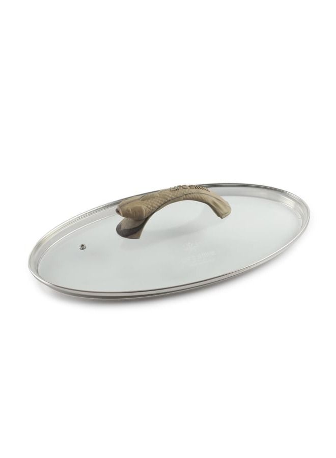 Shallow Fish Frying Pan With lid , Granite Coating Non Stick Oval Frying pan - Fish Pan