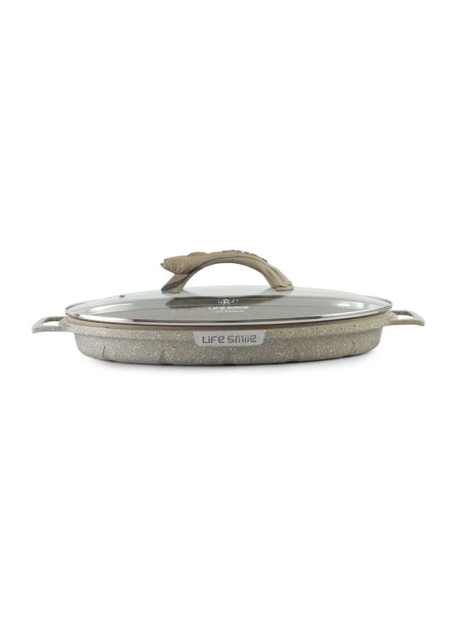 Shallow Fish Frying Pan With lid , Granite Coating Non Stick Oval Frying pan - Fish Pan