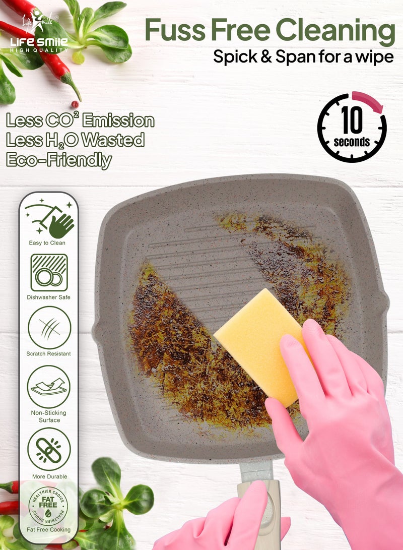 Granite Coated Non-Stick Grill Pan with Stay Cool Detachable Handle for Stove Tops, Square Big Grill Skillet Steak Pan for Indoor & Outdoor Gas Grill Camping & BBQ - 100% PFOA & PFAS Free