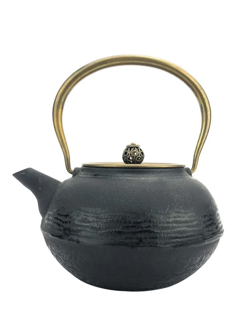 Durable Coated with Enamel Interior Cast Iron Teapot with Stainless Steel Infuser for Brewing Loose Tea Leaf 1.2L Black