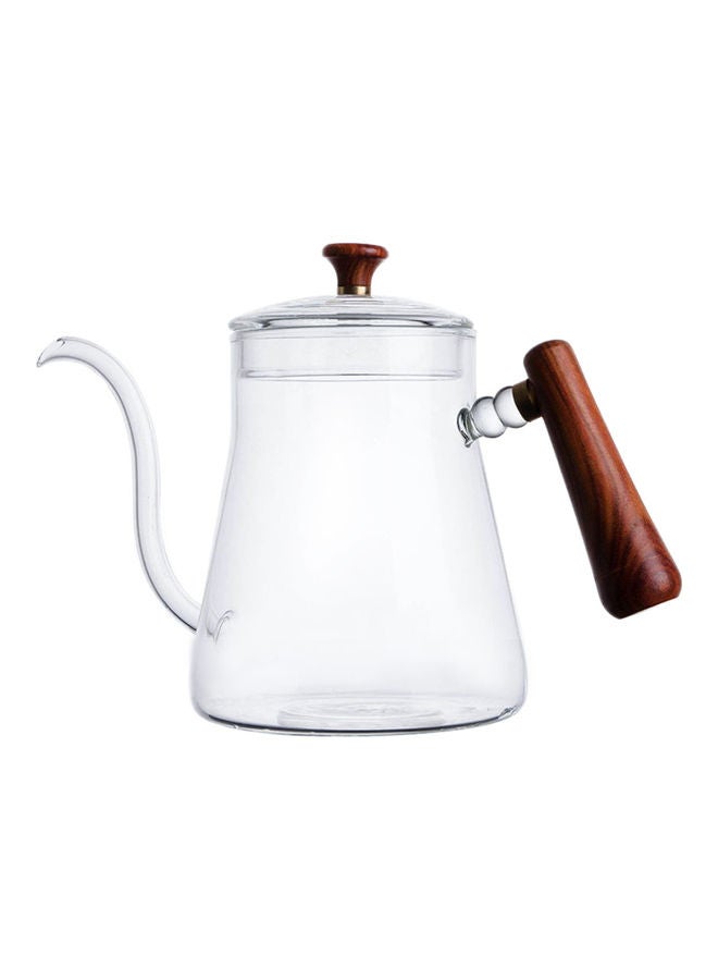 Pour Over Coffee Kettle Long Narrow Spout Hand Drip Pot with Lid Wood Handle 600ml Clear/Brown