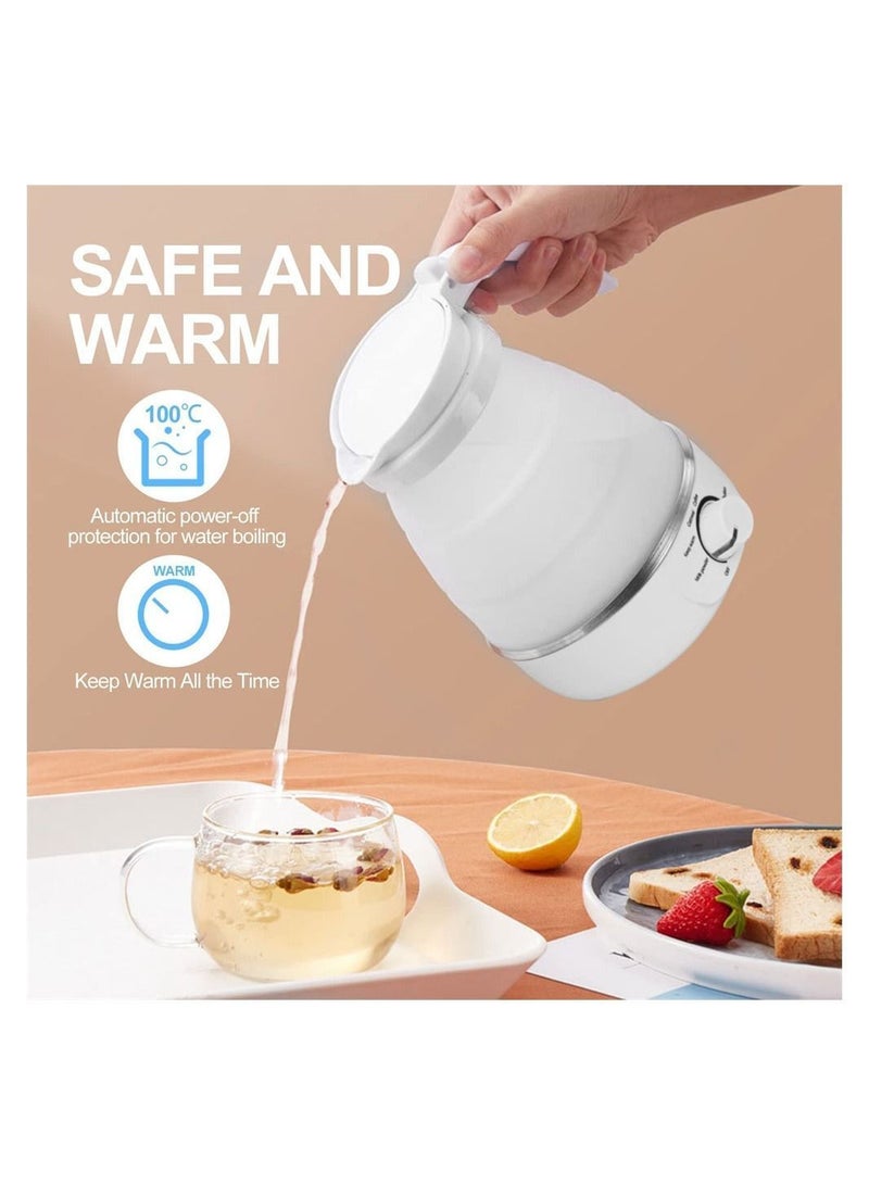 Foldable Electric Kettle, Mini 600ml with 5 Adjustment Modes, Detachable Power Supply, Kettle for Hiking Camping and Indoor Food Grade Silicone